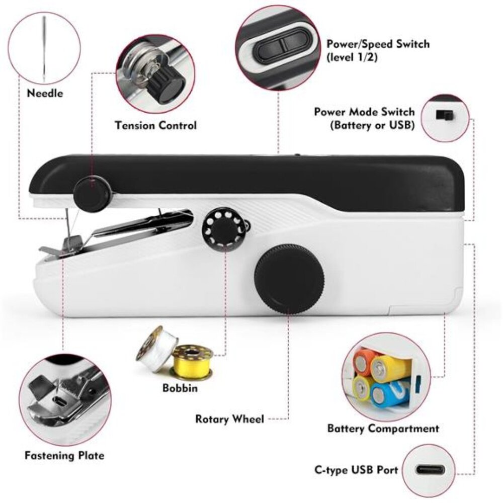 Handheld Sewing Machine, Mini Portable Sewing Machine for Beginners, Electric - Picture 4 of 8